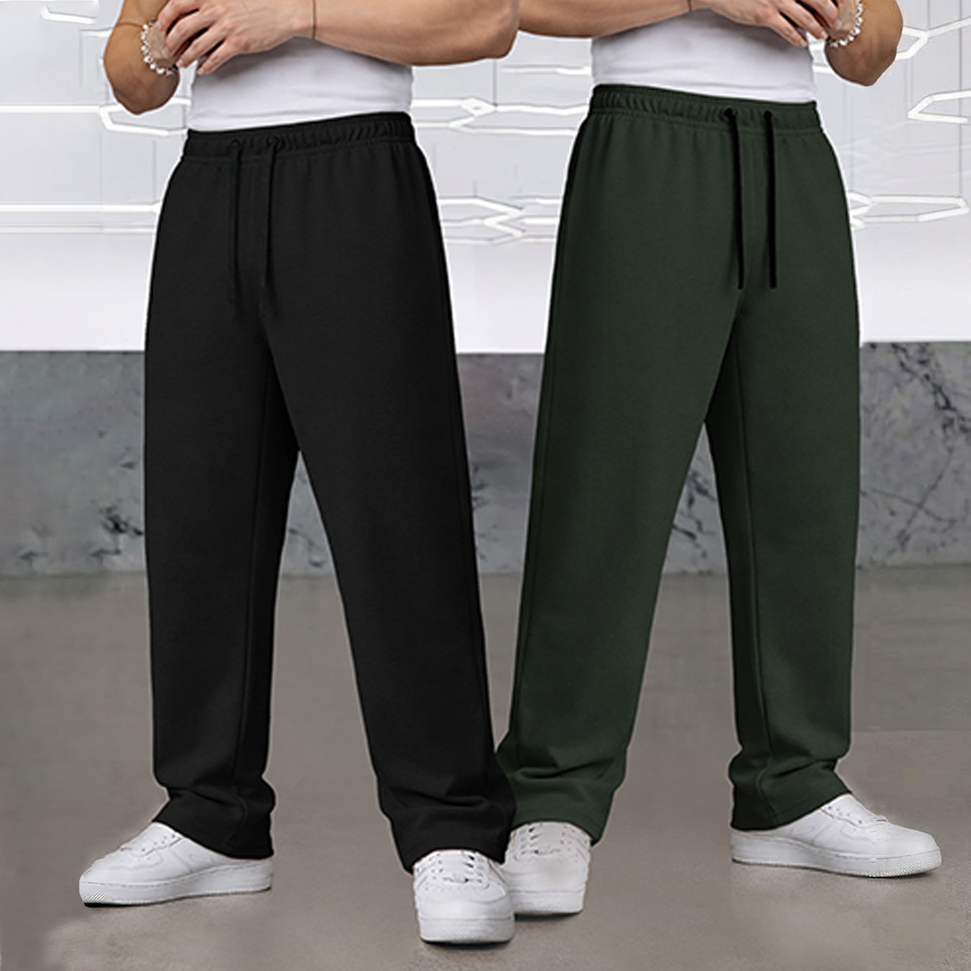 (Pack Of 2) Loose Fit Plain Trackpants Multicolors