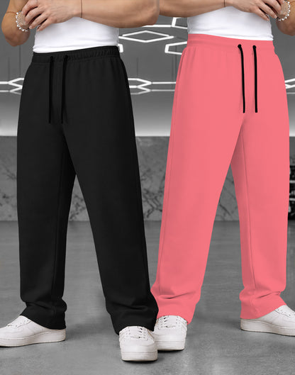 (Pack Of 2) Plain Baggy Fit Trackpants Multicolors
