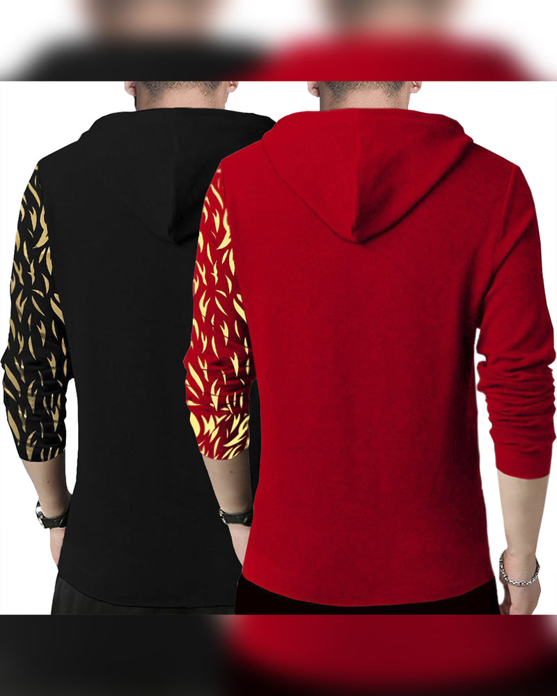 PACK OF 2 | Lion Printed Hooded Mask T-shirt | BLACK & RED