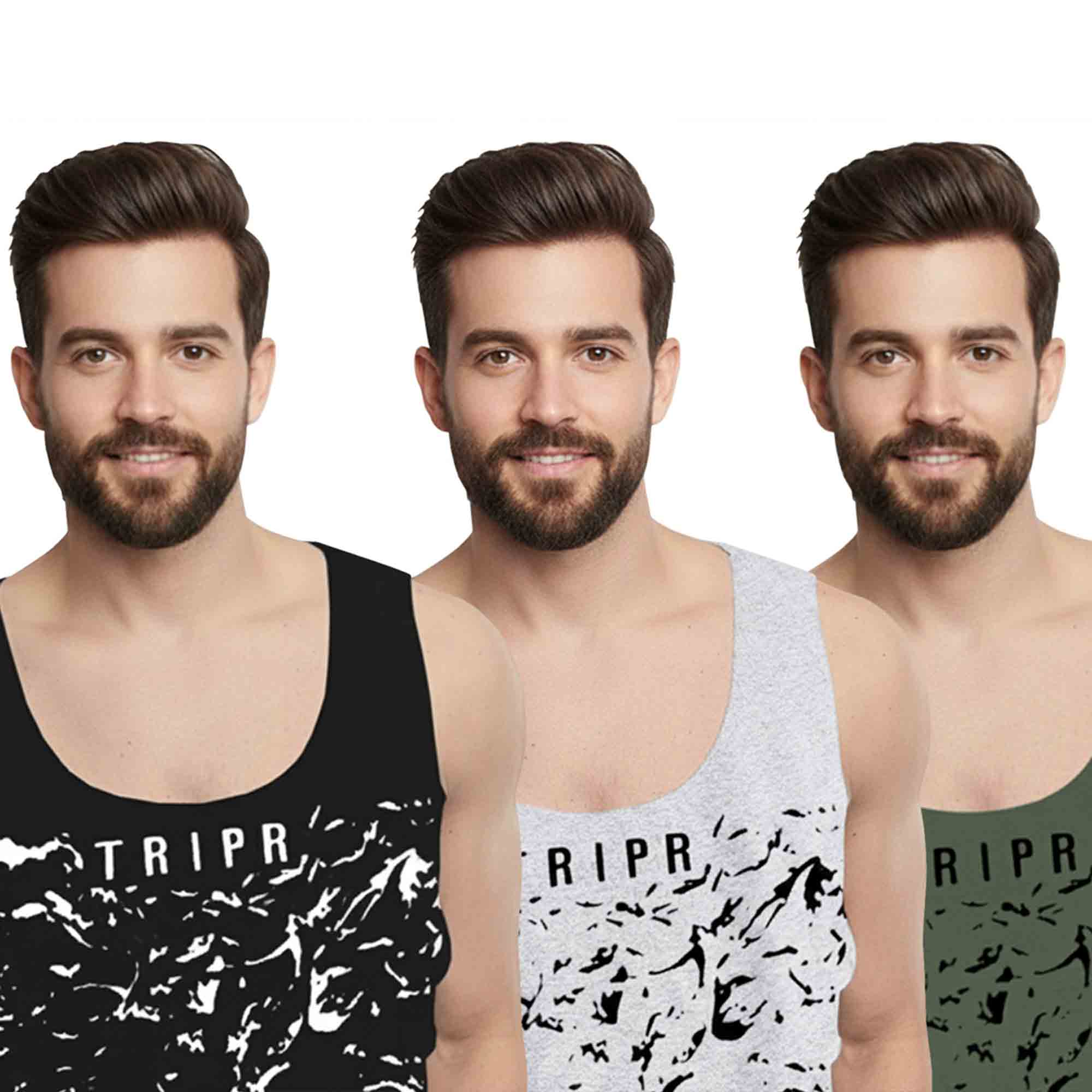Men Believer Printed Vest  (Pack of 3) | black - grey- green