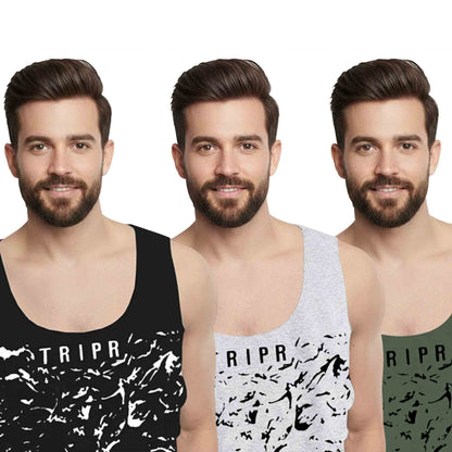 Men Believer Printed Vest  (Pack of 3) | black - grey- green
