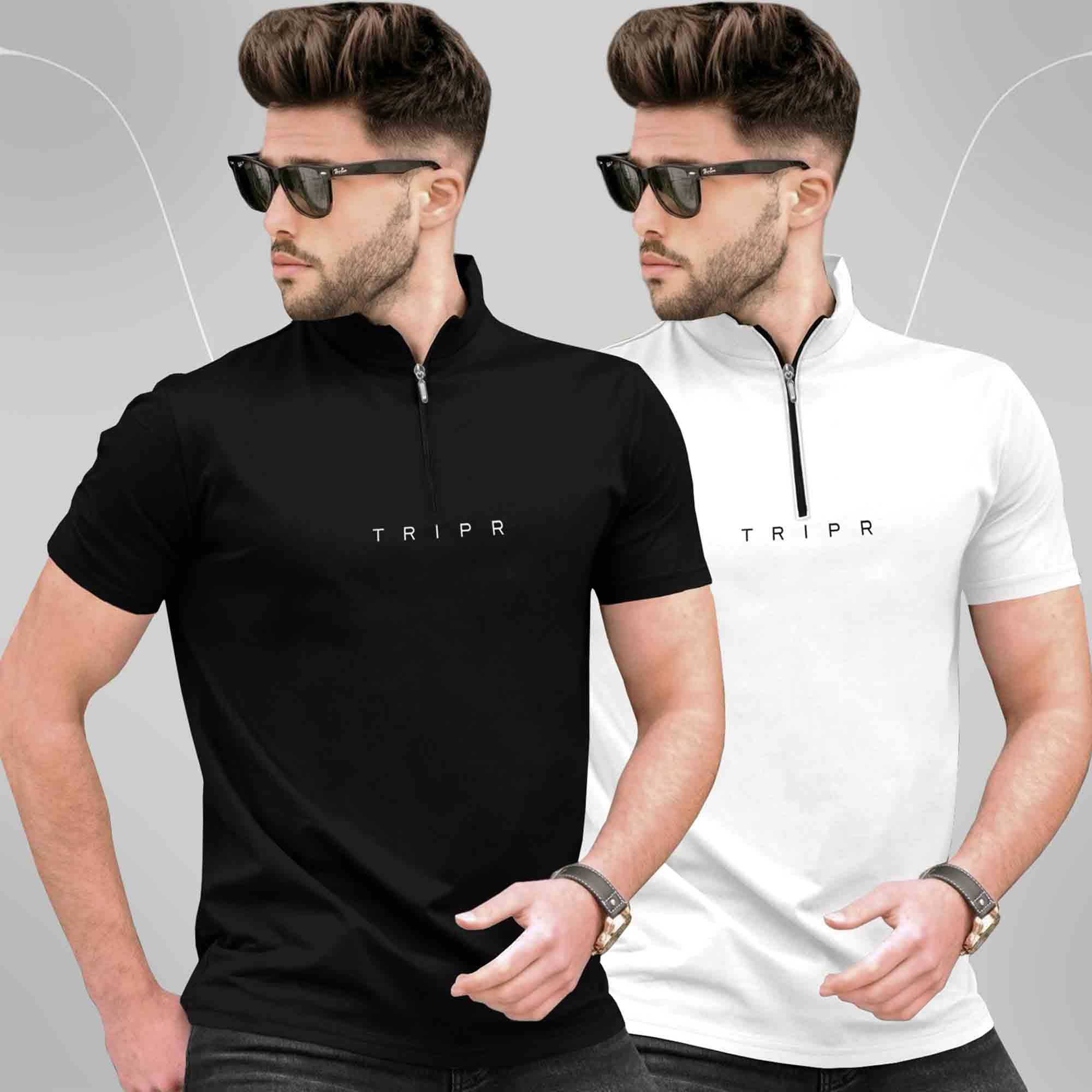 Pack Of 2 High Neck Logo Printed Half Sleeve Combo T-shirts - 13 Variants