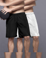 (Pack Of 2) Men Plain Waffle Shorts / Black & White