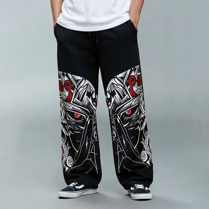 Mens Fine Fabric Printed Loose Fit Black Trackpants