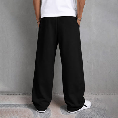 Mens Printed Design Baggy Fit Trackpant Black