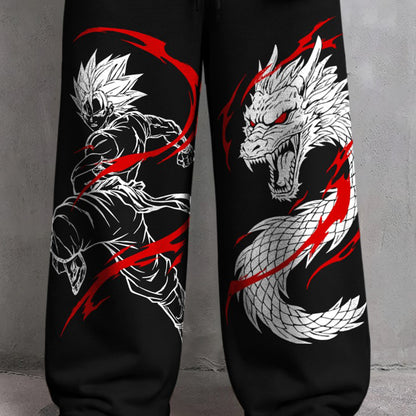 Mens Printed Design Baggy Fit Trackpant Black