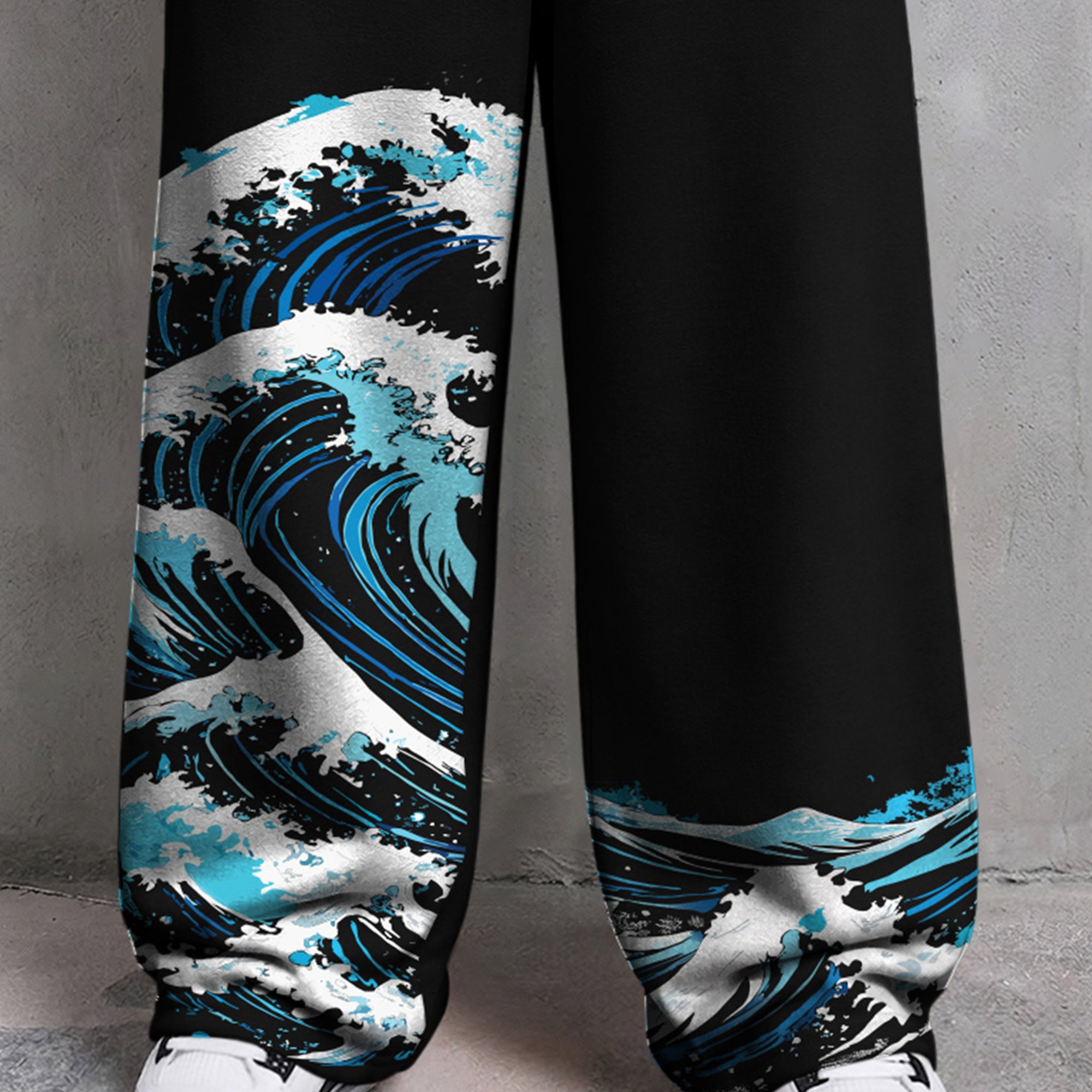 Mens Printed Design Baggy Fit Trackpant Black