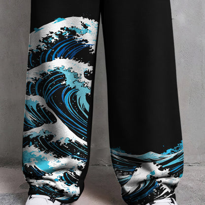 Mens Printed Design Baggy Fit Trackpant Black