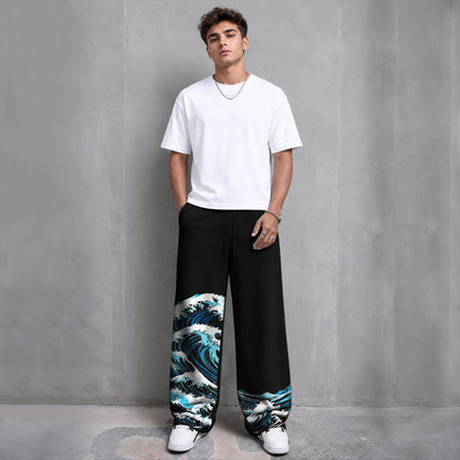 Mens Printed Design Baggy Fit Trackpant Black