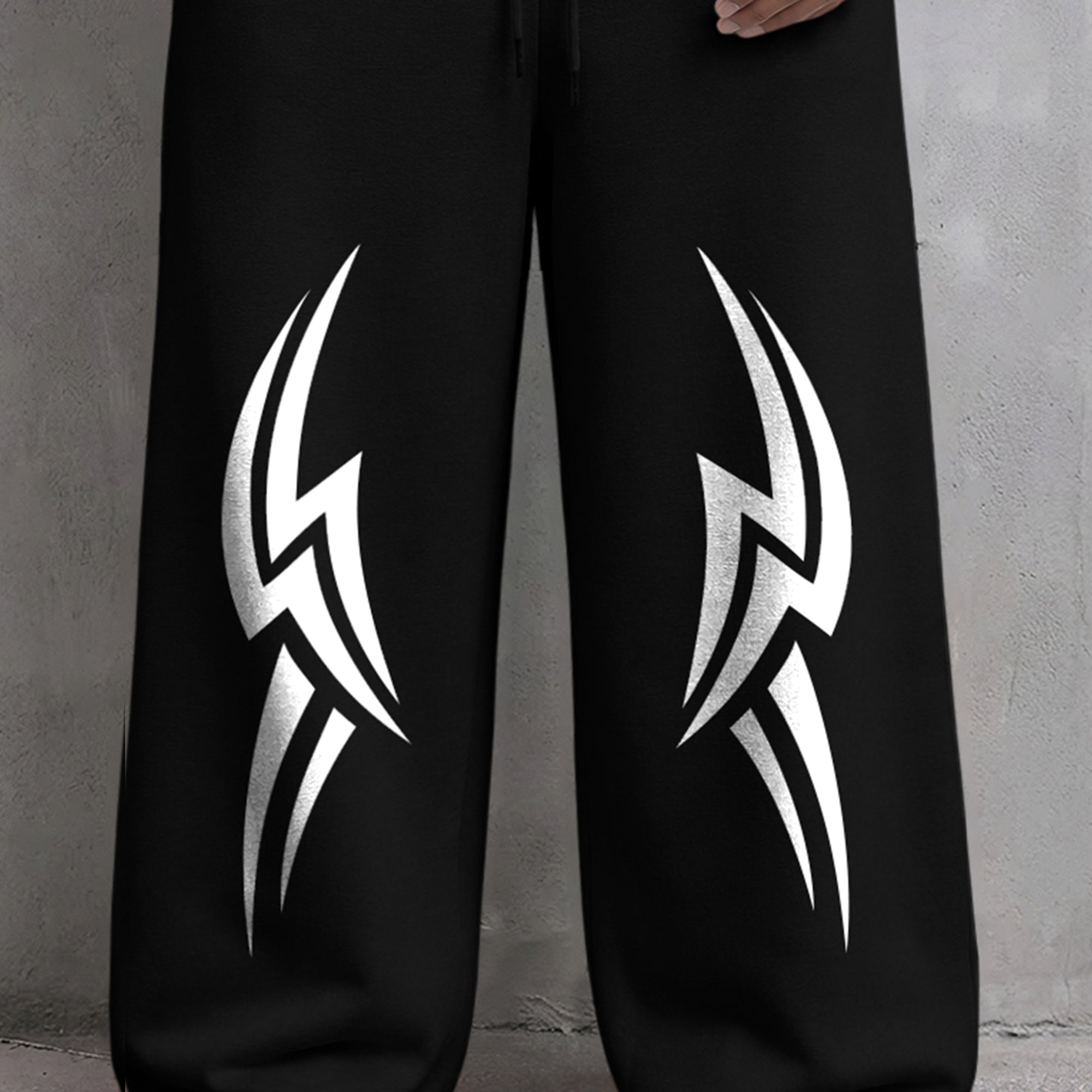 Mens Printed Design Baggy Fit Trackpant Black