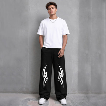 Mens Printed Design Baggy Fit Trackpant Black