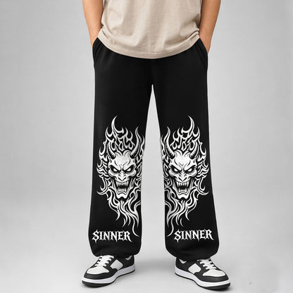 Mens Loose Fit "SINNER" Printed Trackpant Black