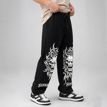 Mens Loose Fit "SINNER" Printed Trackpant Black
