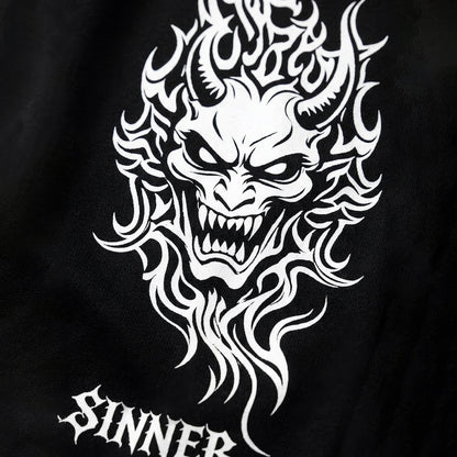 Mens Loose Fit "SINNER" Printed Trackpant Black