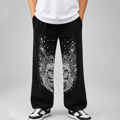 Mens Loose Fit Printed Trackpant Black