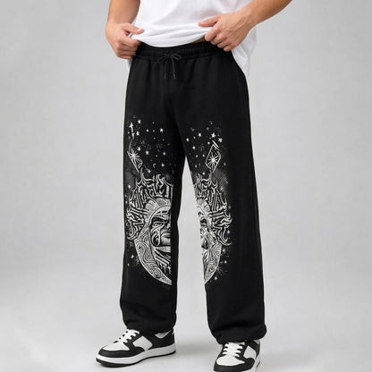 Mens Loose Fit Printed Trackpant Black