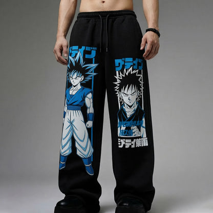 Mens Loose Fit "Dragon Ball" Anime Printed Trackpant Black