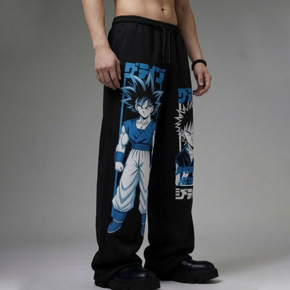 Mens Loose Fit "Dragon Ball" Anime Printed Trackpant Black
