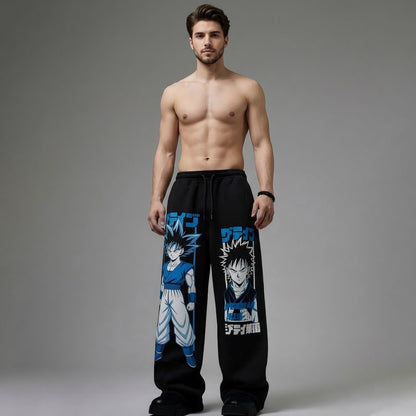 Mens Loose Fit "Dragon Ball" Anime Printed Trackpant Black