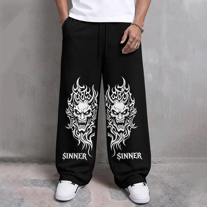 Mens Fine Fabric Printed Loose Fit Black Trackpants