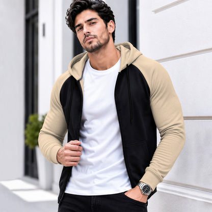 Mens High Neck Color Blocked Casual Winter Jacket Black