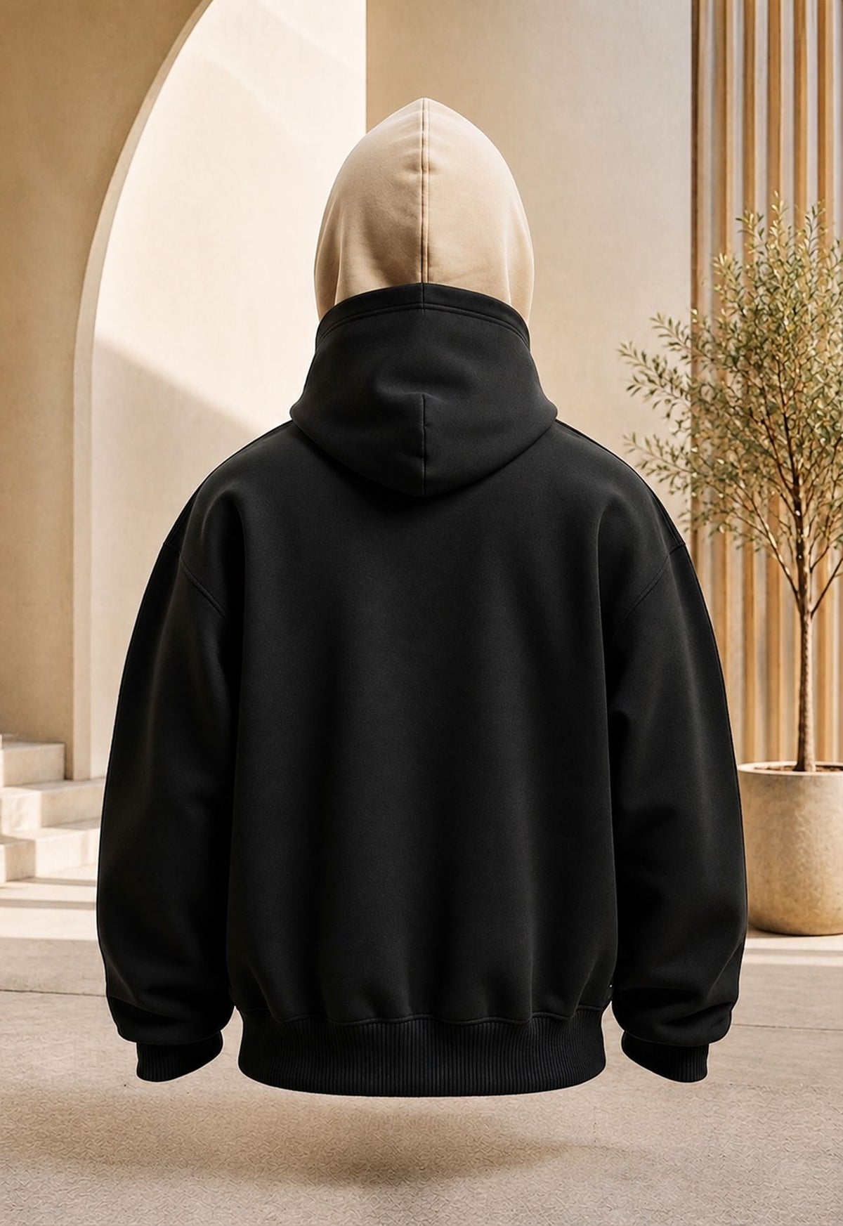 Men Dual Color Hooded Mask Printed Sweatshirt Black
