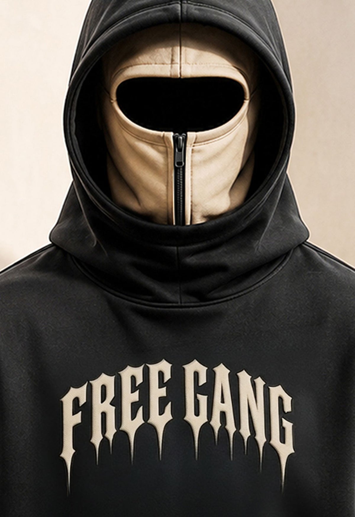 Men Dual Color Hooded Mask Printed Sweatshirt Black