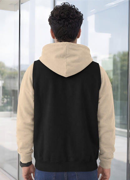 Mens Full Sleeve Two-Tone Casual Pullover Hoodie Black