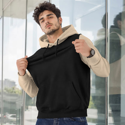 Mens Full Sleeve Two-Tone Casual Pullover Hoodie Black