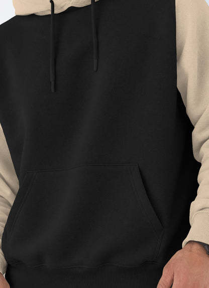 Mens Full Sleeve Two-Tone Casual Pullover Hoodie Black