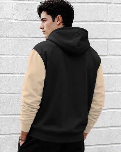 Mens Relaxed Fit Two-Tone Casual Pullover Hoodie Black|Beige
