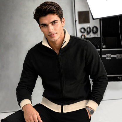 High Neck Color Blocked Winter Jacket Black