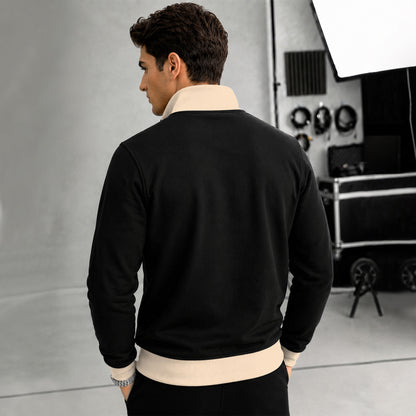 High Neck Color Blocked Winter Jacket Black