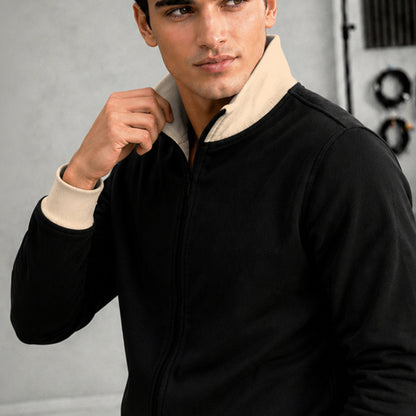 High Neck Color Blocked Winter Jacket Black