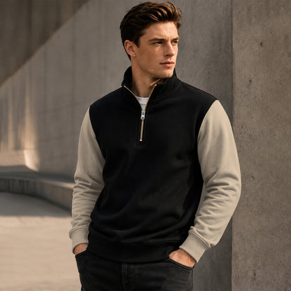Colorblocked Quarter Zip Neck Full Sleeve Sweatshirt Black