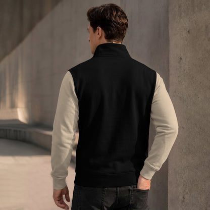 Colorblocked Quarter Zip Neck Full Sleeve Sweatshirt Black