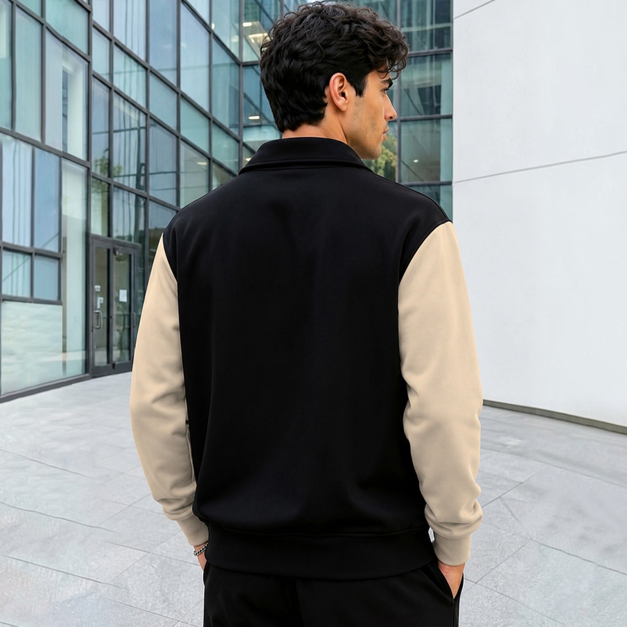 Mens Polo Neck Zipper Type Winter Jacket Black