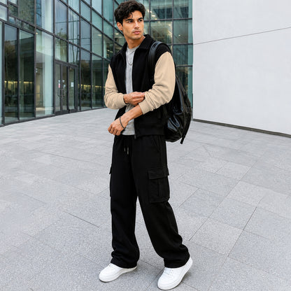Mens Polo Neck Zipper Type Winter Jacket Black