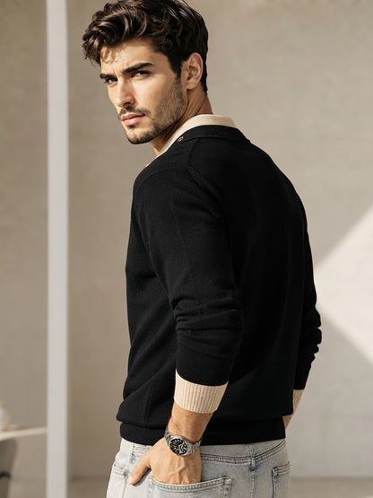 Mens Coloblocked Full Sleeve Polo Sweatshirt Black