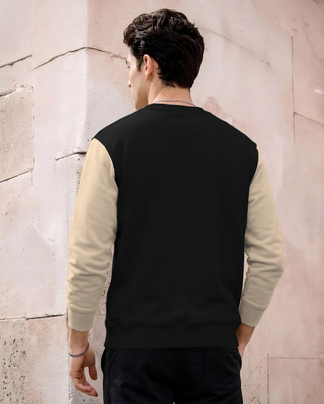Mens Contrast Sleeve Round Neck Sweatshirt Black