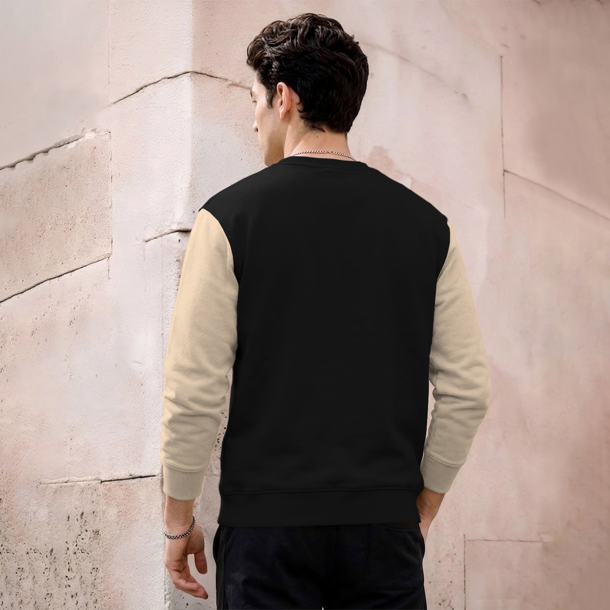 Mens Contrast Sleeve Round Neck Sweatshirt Black