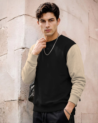 Mens Contrast Sleeve Round Neck Sweatshirt Black