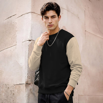 Mens Contrast Sleeve Round Neck Sweatshirt Black