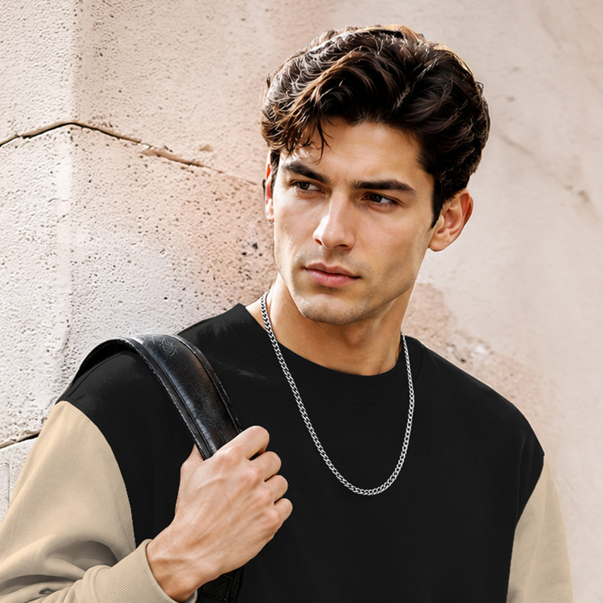Mens Contrast Sleeve Round Neck Sweatshirt Black