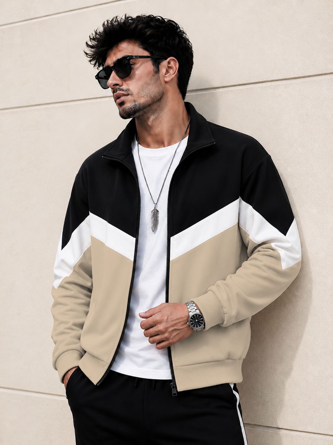 Mens High Neck Multicolor Winter Jacket