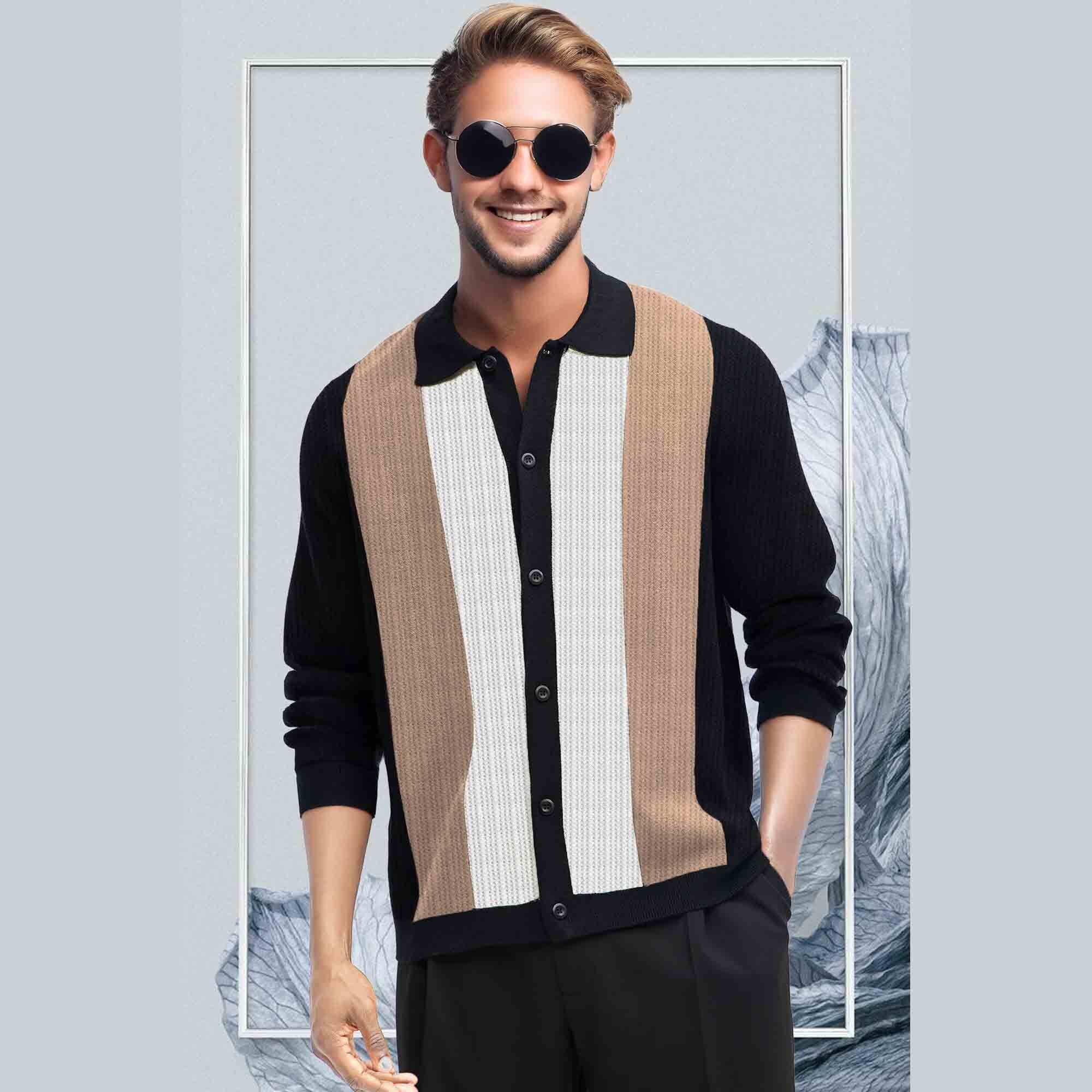 Men Smart Casual Black Beige white Full Sleeve Multi Color Shirt