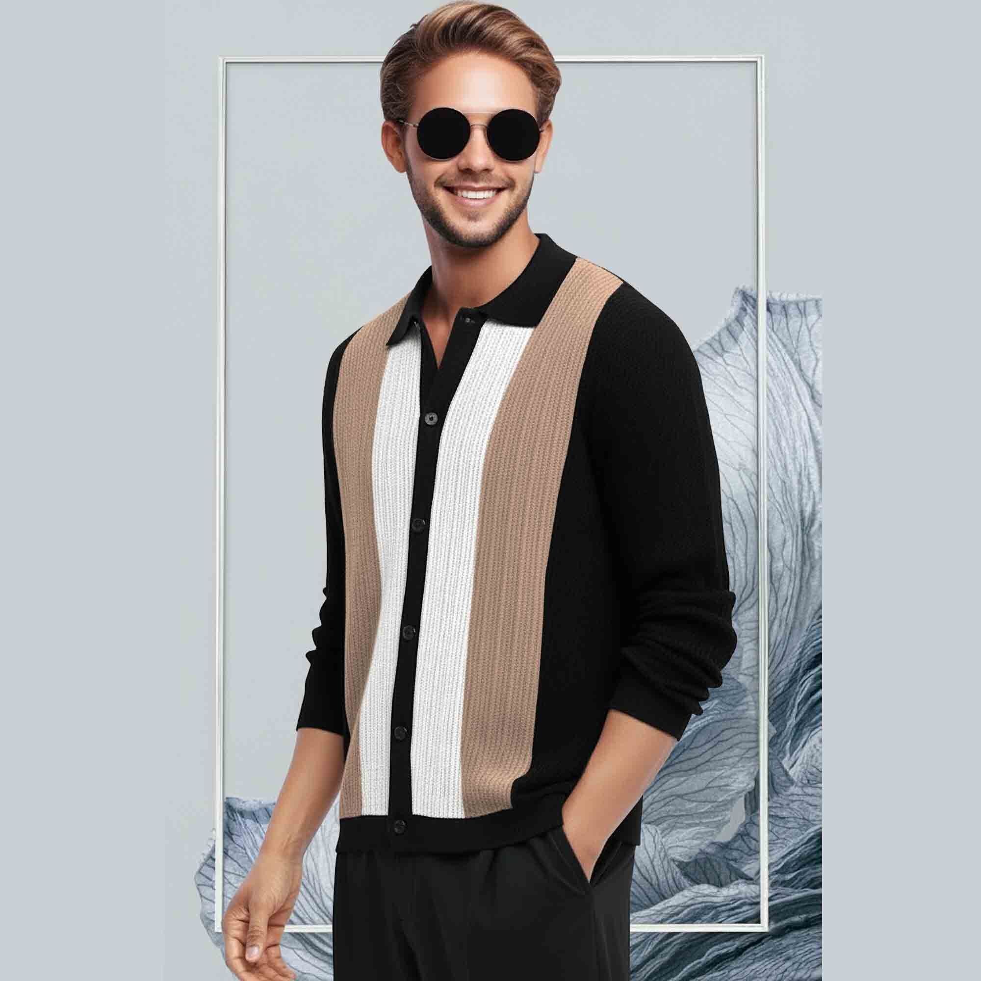 Men Smart Casual Black Beige white Full Sleeve Multi Color Shirt