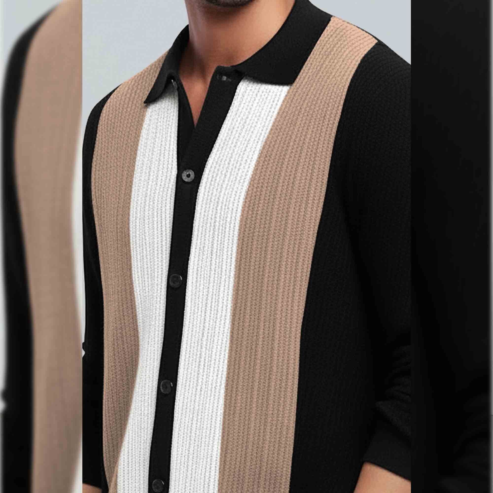 Men Smart Casual Black Beige white Full Sleeve Multi Color Shirt