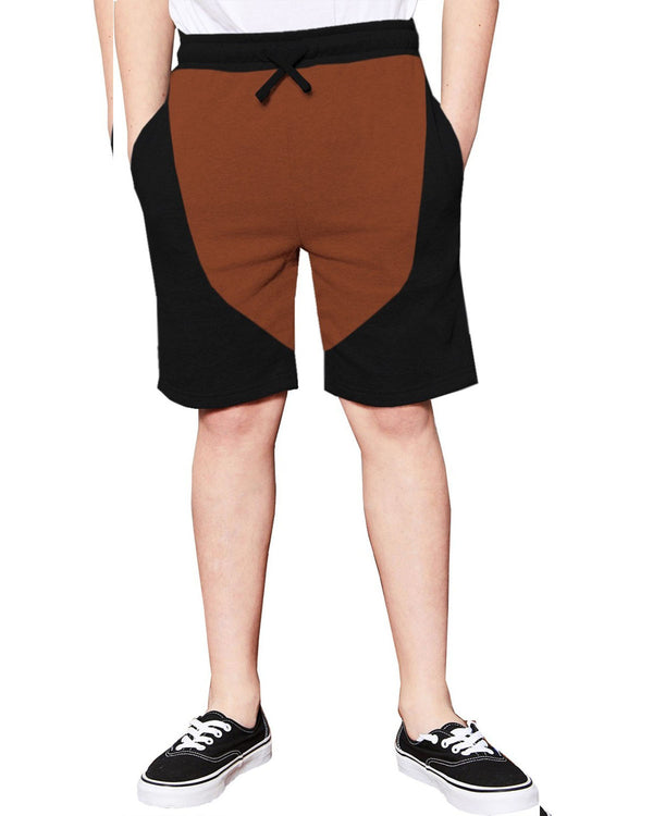 Boys Short For Casual Self Design Cotton Blend / Black & Brown