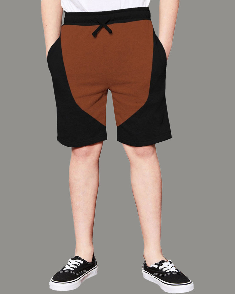 Boys Short For Casual Self Design Cotton Blend / Black & Brown